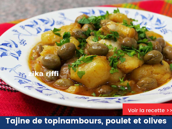 Tajine de topinambours au poulet et aux olives
